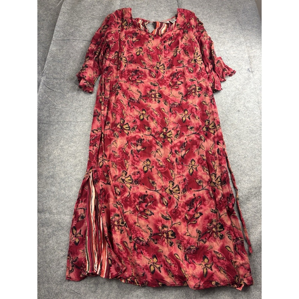 Style & Co Floral Red Bell Sleeve Tie Back Dress Women 16W Whimsigoth Peasant
